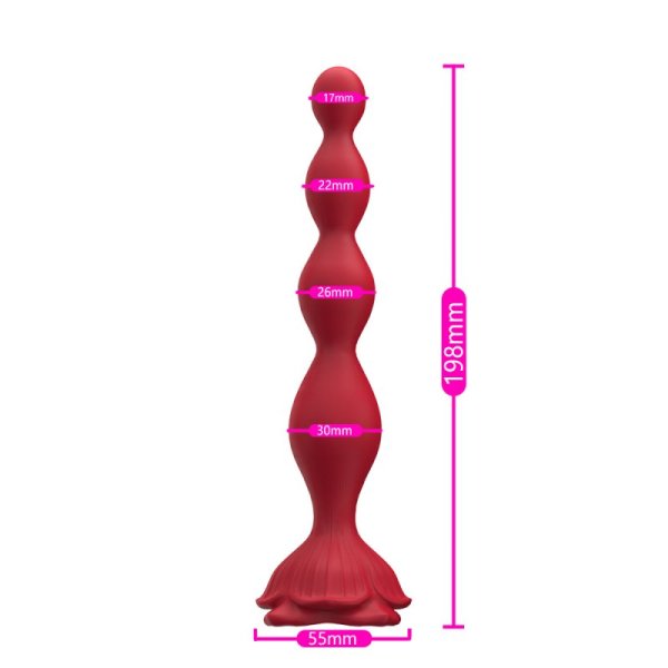 Rose Anal Beads Vibrator - Red