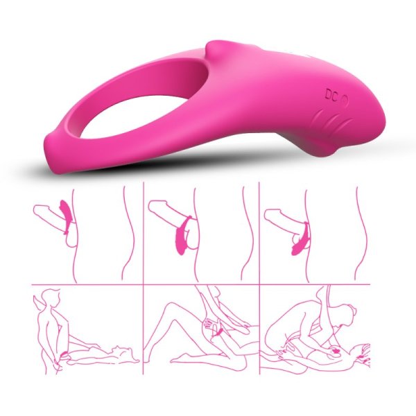 Shark Remote Control Silicone Cock Ring - Rose