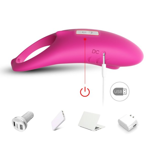 Shark Remote Control Silicone Cock Ring - Rose