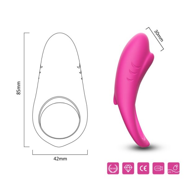 Shark Remote Control Silicone Cock Ring - Rose