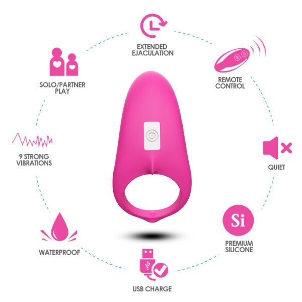 Shark Remote Control Silicone Cock Ring - Rose