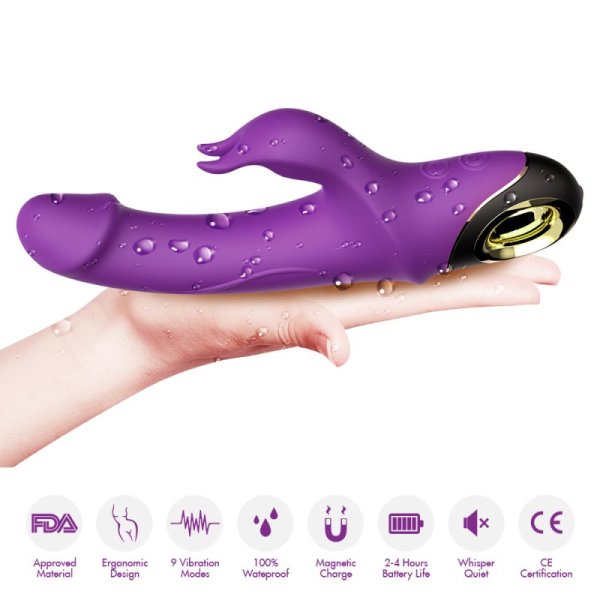 Rabbit Vibrator with 360 Degree Rotating Head - Purple