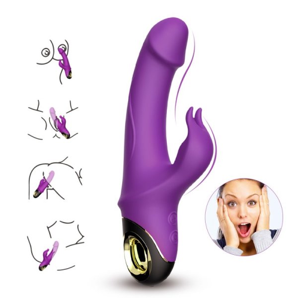 Rabbit Vibrator with 360 Degree Rotating Head - Purple