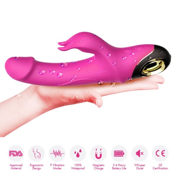 Rabbit Vibrator with 360 Degree Rotating Head - Rose
