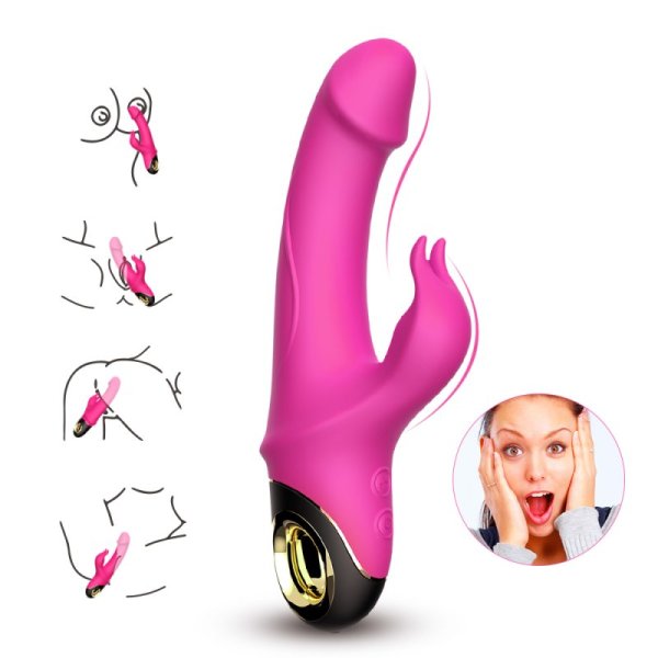 Rabbit Vibrator with 360 Degree Rotating Head - Rose