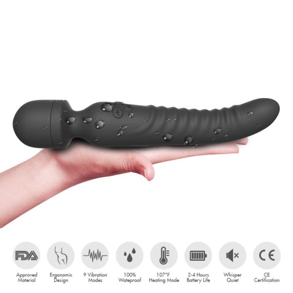 Portable Travel 10 Vibration Modes Heating Vibrator - Black