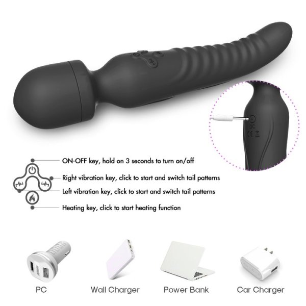 Portable Travel 10 Vibration Modes Heating Vibrator - Black