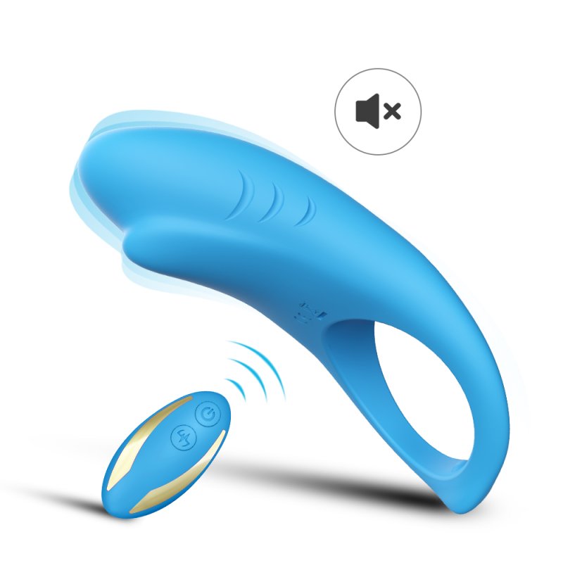 Shark Remote Control Silicone Cock Ring - Blue