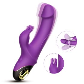 Rabbit Vibrator with 360 Degree Rotating Head - Purple