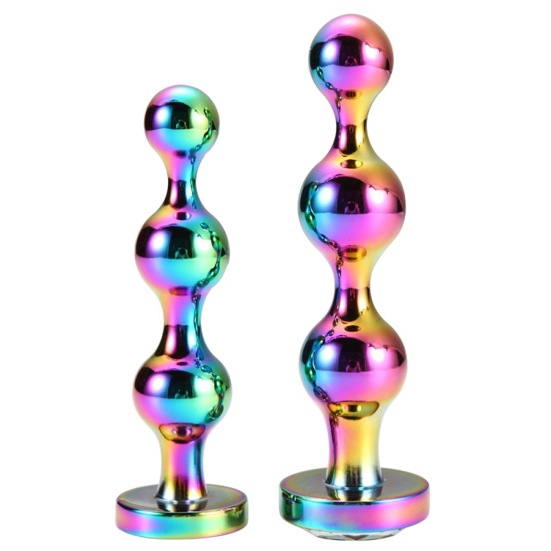 Rainbow Metal Anal Beaded Plug