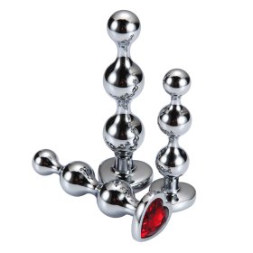 Silver Heart Diamond Anal Beads